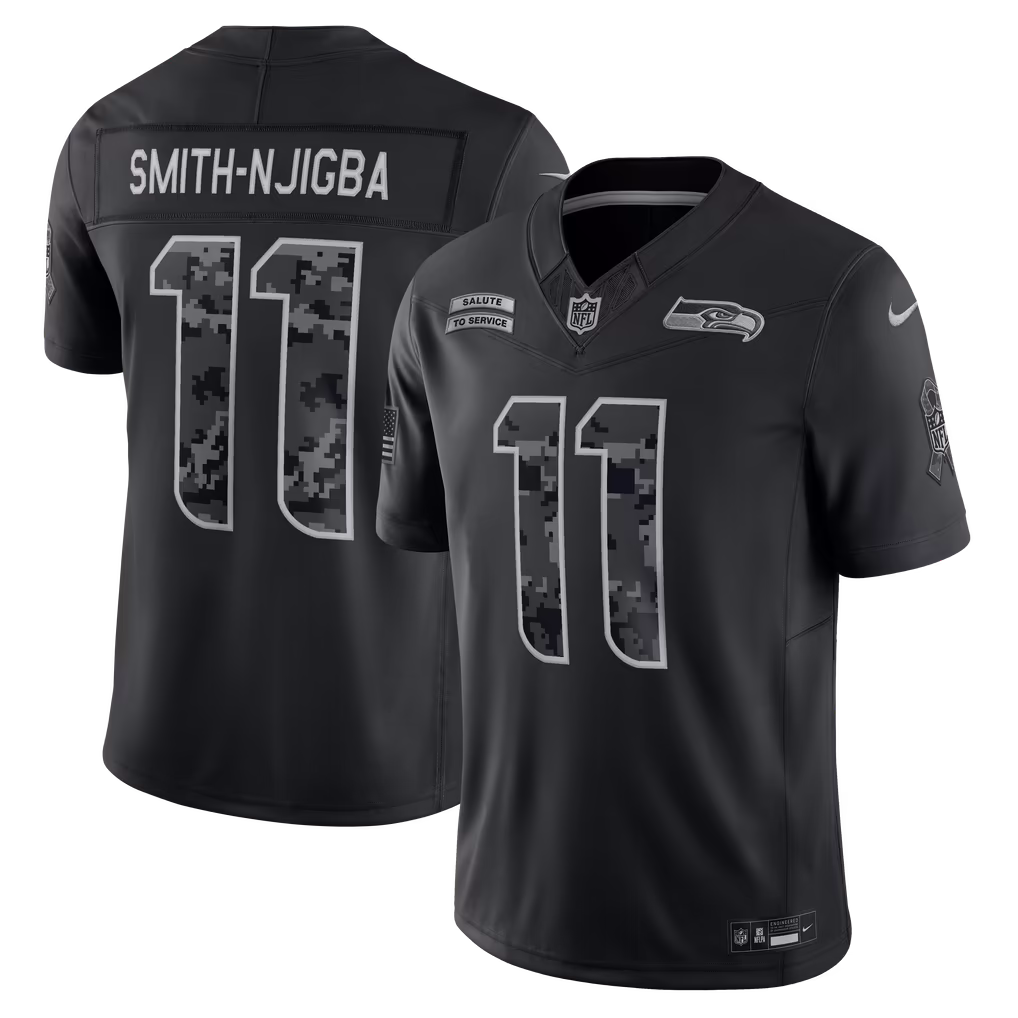 Men's Seattle Seahawks Jaxon Smith-Njigba Nike Black 2026 Salute to Service Stitched Limited Jersey