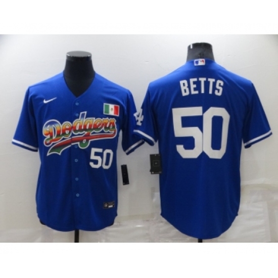 Men's Los Angeles Dodgers #50 Mookie Betts Blue Mexico Cool Base Nike Jersey - Ujersey