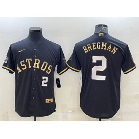 Men's Houston Astros #2 Alex Bregman Number Black Gold 2022 World Series Stitched Baseball Jersey - Ujersey