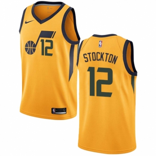 Men's Nike Utah Jazz #12 John Stockton Swingman Gold NBA Jersey Statement Edition - Ujersey