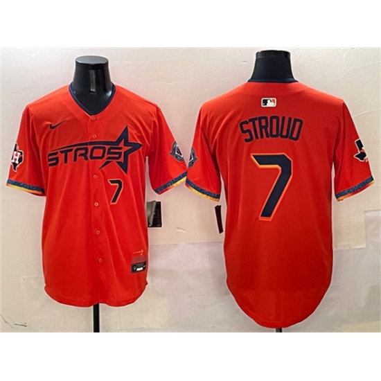Men's Houston Astros #7 C.J. Stroud Orange 2025 City Connect With Texas Limited Stitched Baseball Jersey - Ujersey