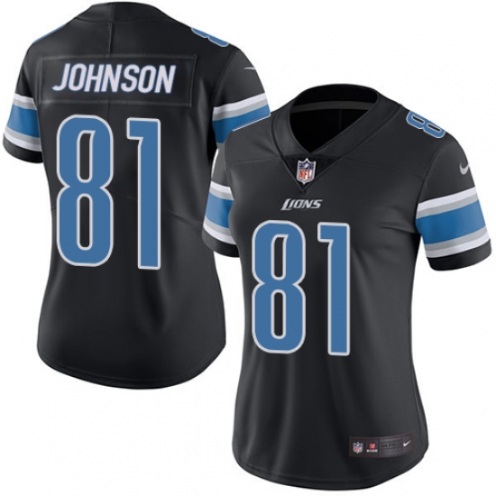 Women's Nike Detroit Lions #81 Calvin Johnson Limited Black Rush Vapor Untouchable NFL Jersey - Ujersey