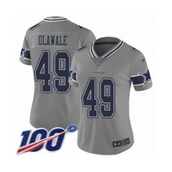 Women's Dallas Cowboys #49 Jamize Olawale Limited Gray Inverted Legend 100th Season Football Jersey - Ujersey
