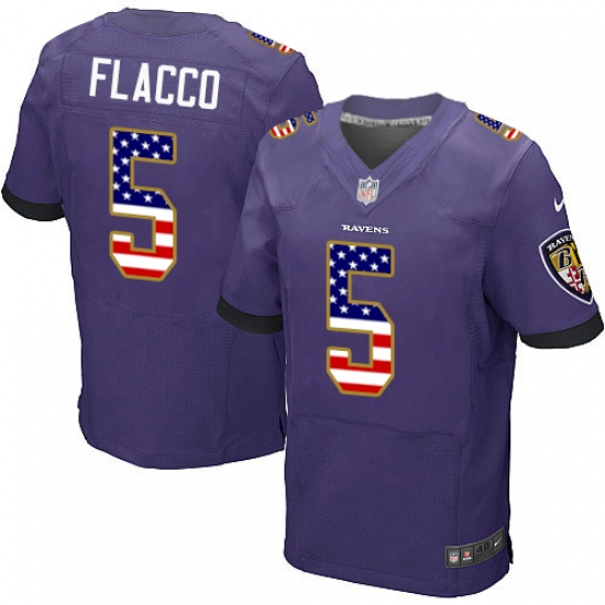 Men's Nike Baltimore Ravens #5 Joe Flacco Elite Purple Home USA Flag Fashion NFL Jersey - ujerseystore