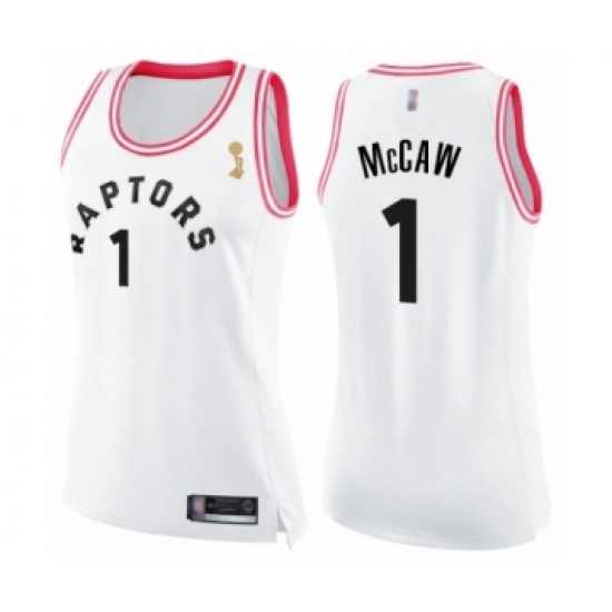 Women's Toronto Raptors #1 Patrick McCaw Swingman White Pink Fashion 2019 Basketball Finals Champions Jersey - Ujersey