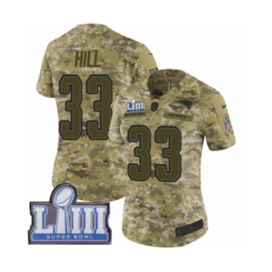 Women's Nike New England Patriots #33 Jeremy Hill Limited Camo 2018 Salute to Service Super Bowl LIII Bound NFL Jersey - Ujersey