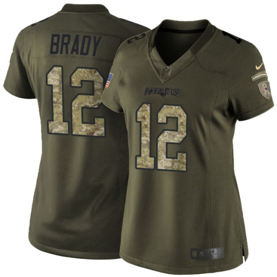 Women's Nike New England Patriots #12 Tom Brady Elite Green Salute to Service NFL Jersey - Ujersey