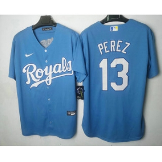 Men's Kansas City Royals #13 Salvador Perez Light Blue Cool Base Stitched MLB Jersey - Ujersey