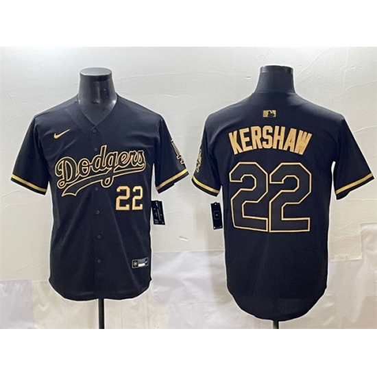 Men's Los Angeles Dodgers #22 Clayton Kershaw Black Gold Limited Stitched Jersey - Ujersey