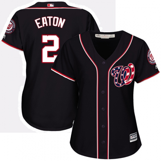 Women's Majestic Washington Nationals #2 Adam Eaton Authentic Navy Blue Alternate 2 Cool Base MLB Jersey - Ujersey