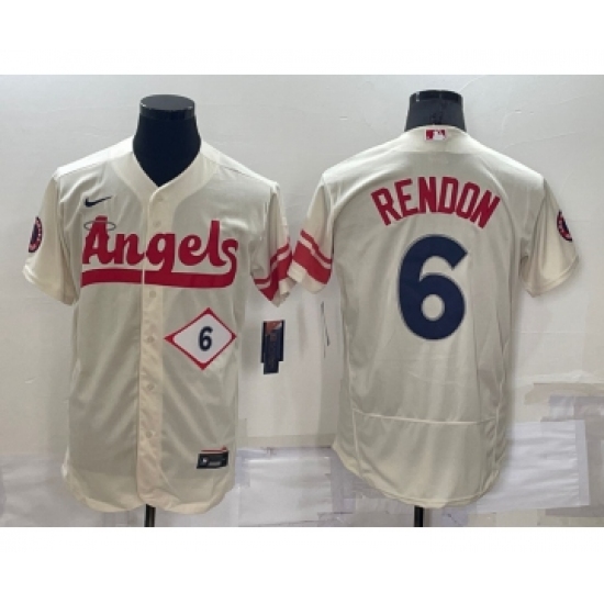Men's Los Angeles Angels #6 Anthony Rendon Number Cream 2022 City Connect Flex Base Stitched Jersey - Ujersey