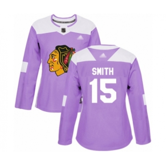 Women's Chicago Blackhawks #15 Zack Smith Authentic Purple Fights Cancer Practice Hockey Jersey - Ujersey