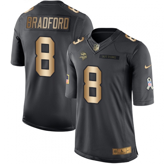 Men's Nike Minnesota Vikings #8 Sam Bradford Limited Black/Gold Salute to Service NFL Jersey - Ujersey