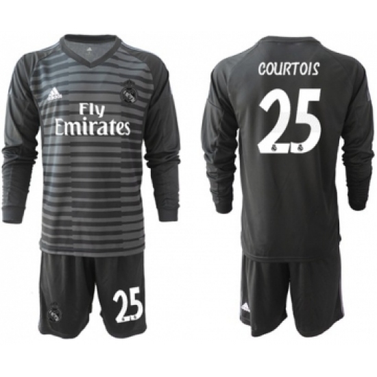 Real Madrid #25 Courtois Black Goalkeeper Long Sleeves Soccer Club Jersey