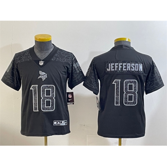 Youth Minnesota Vikings #18 Justin Jefferson Black Reflective Limited Stitched Football Jersey - Ujersey