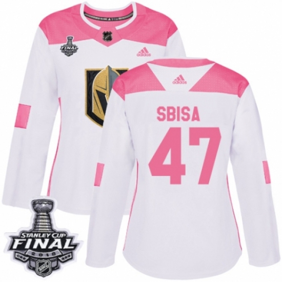 Women's Adidas Vegas Golden Knights #47 Luca Sbisa Authentic White/Pink Fashion 2018 Stanley Cup Final NHL Jersey - Ujersey