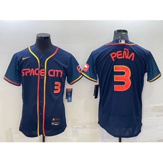 Men's Houston Astros #3 Jeremy Pena Number 2022 Navy Blue City Connect Flex Base Stitched Jersey - Ujersey