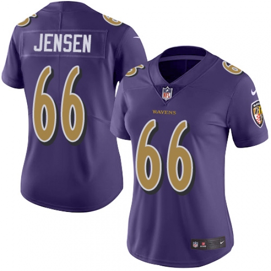Women's Nike Baltimore Ravens #66 Ryan Jensen Limited Purple Rush Vapor Untouchable NFL Jersey - Ujersey