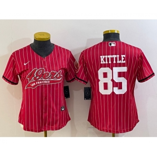 Women's San Francisco 49ers #85 George Kittle Red Pinstripe With Patch Cool Base Stitched Baseball Jersey - Ujersey
