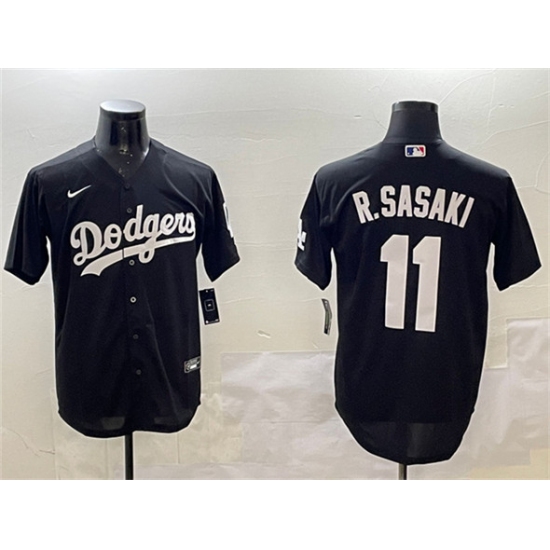Men's Los Angeles Dodgers #11 Roki Sasaki Black Cool Base Stitched Baseball Jersey - Ujersey
