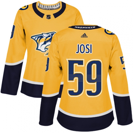 Women's Adidas Nashville Predators #59 Roman Josi Authentic Gold Home NHL Jersey - Ujersey