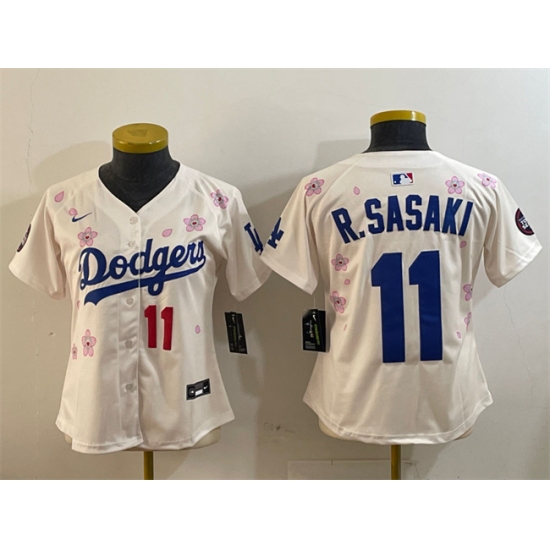 Women's Los Angeles Dodgers #11 Roki Sasaki Cream 2025 Tokyo Series Limited Stitched Baseball Jersey(Run Small) - Ujersey