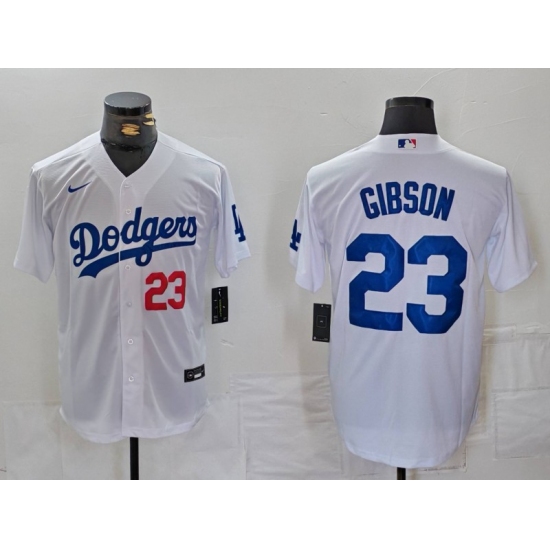 Men's Los Angeles Dodgers #23 Kirk Gibson Number White Cool Base Stitched Jersey - Ujersey