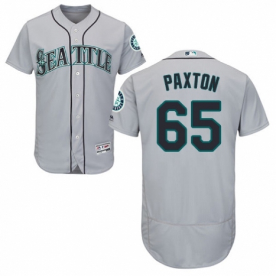 Men's Majestic Seattle Mariners #65 James Paxton Grey Road Flex Base Authentic Collection MLB Jersey - Ujersey