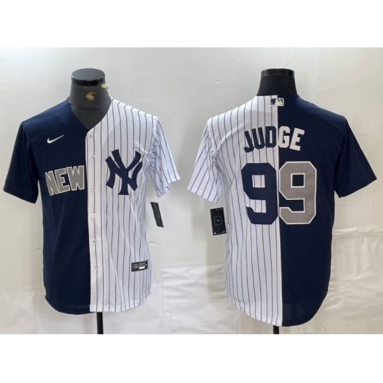 Men's New York Yankees #99 Aaron Judge Navy White Split Stitched Baseball Jersey - Ujersey