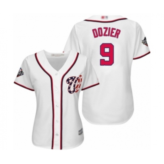 Women's Washington Nationals #9 Brian Dozier Authentic White Home Cool Base 2019 World Series Bound Baseball Jersey - Ujersey