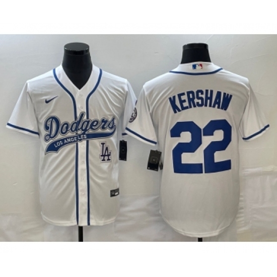 Men's Los Angeles Dodgers #22 Clayton Kershaw White Cool Base Stitched Baseball Jersey - ujerseystore