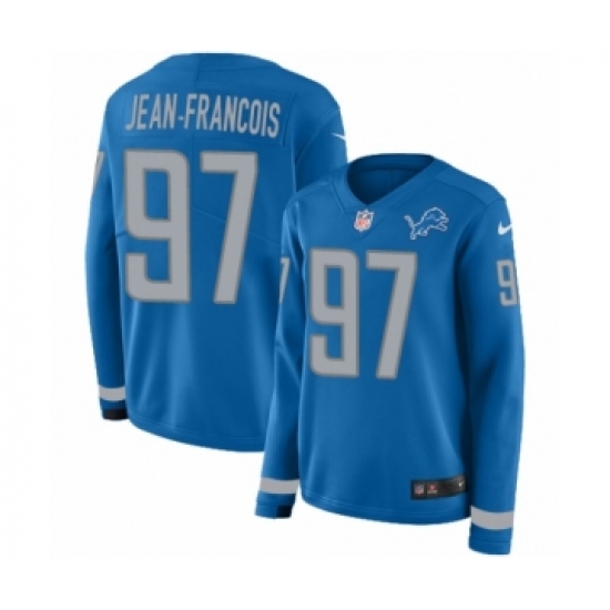 Women's Nike Detroit Lions #97 Ricky Jean Francois Limited Blue Therma Long Sleeve NFL Jersey - Ujersey