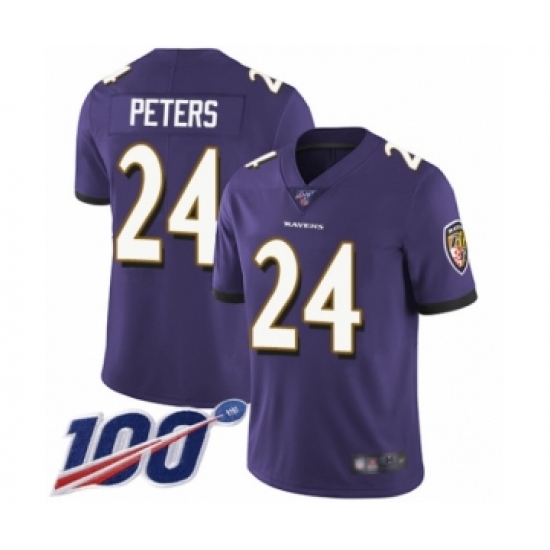 Youth Baltimore Ravens #24 Marcus Peters Purple Team Color Vapor Untouchable Limited Player 100th Season Football Jersey - Ujersey