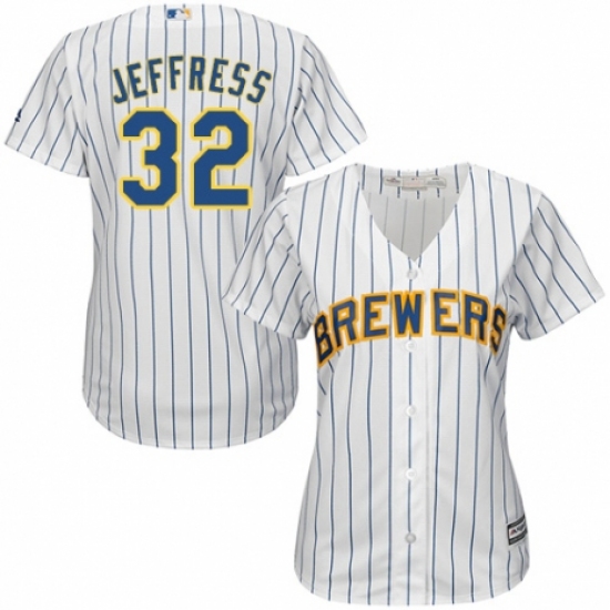 Women's Majestic Milwaukee Brewers #32 Jeremy Jeffress Replica White Home Cool Base MLB Jersey - Ujersey