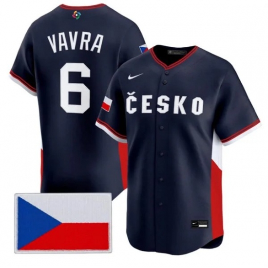 Men's Czech Republic Baseball #6 Terrin Vavra Nike Navy 2026 World Baseball Classic Jersey