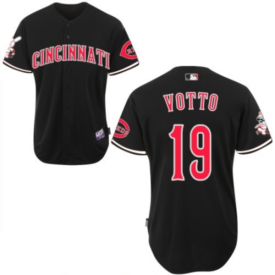 Men's Majestic Cincinnati Reds #19 Joey Votto Replica Black MLB Jersey - Ujersey