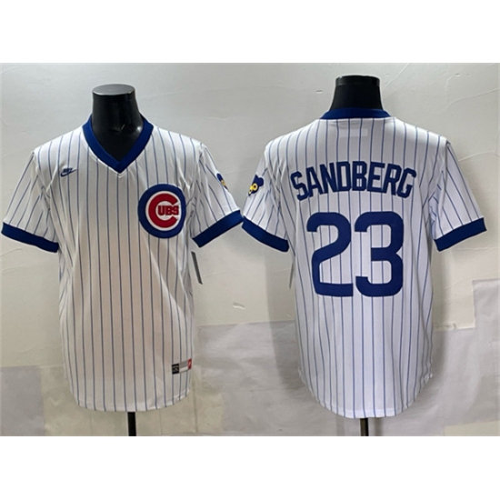 Men's Chicago Cubs #23 Ryne Sandberg White Throwback Stitched Baseball Jersey - Ujersey