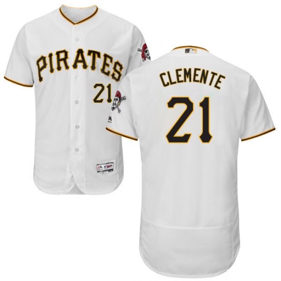 Men's Majestic Pittsburgh Pirates #21 Roberto Clemente White Home Flex Base Authentic Collection MLB Jersey - Ujersey
