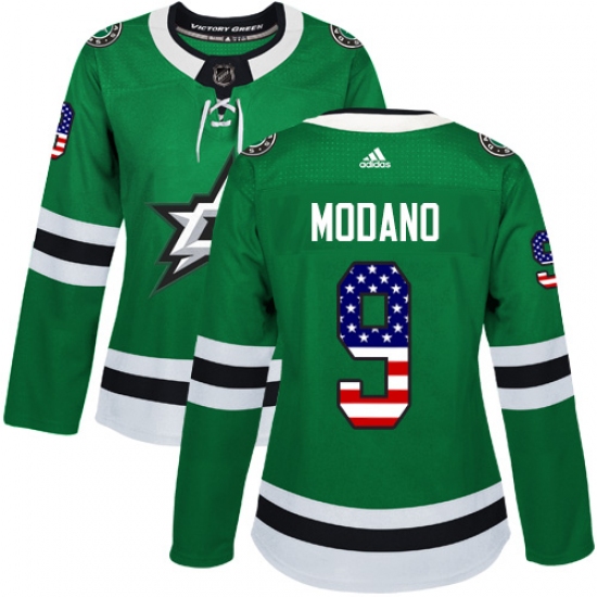 Women's Adidas Dallas Stars #9 Mike Modano Authentic Green USA Flag Fashion NHL Jersey