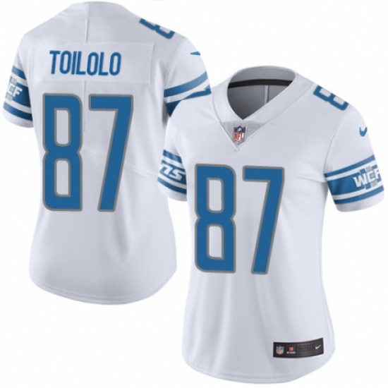 Women's Nike Detroit Lions #87 Levine Toilolo White Vapor Untouchable Limited Player NFL Jersey - Ujersey