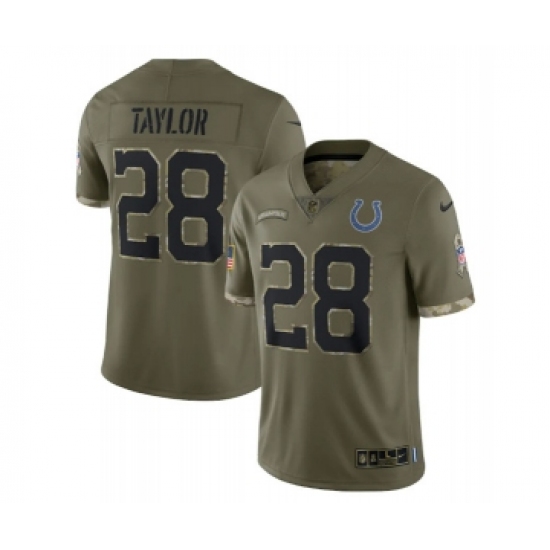 Men's Indianapolis Colts #28 Jonathan Taylor 2022 Olive Salute To Service Limited Stitched Jersey - Ujersey