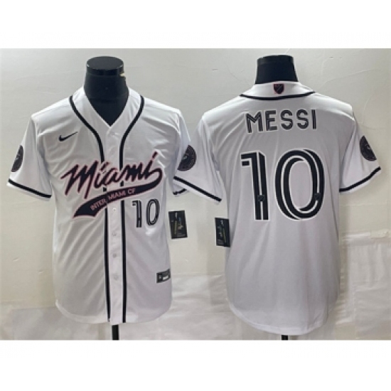 Men's Inter Miami CF #10 Lionel Messi White Cool Base Stitched Jersey - Ujersey