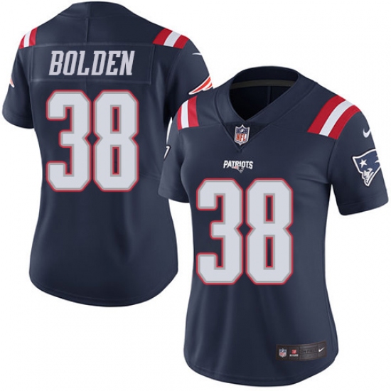 Women's Nike New England Patriots #38 Brandon Bolden Limited Navy Blue Rush Vapor Untouchable NFL Jersey - Ujersey