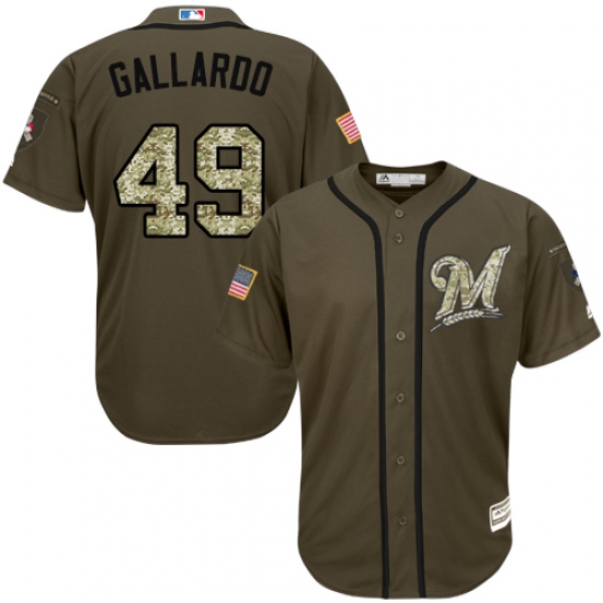 Men's Majestic Milwaukee Brewers #49 Yovani Gallardo Replica Green Salute to Service MLB Jersey - Ujersey