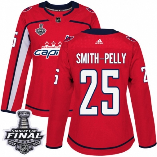 Women's Adidas Washington Capitals #25 Devante Smith-Pelly Authentic Red Home 2018 Stanley Cup Final NHL Jersey - Ujersey