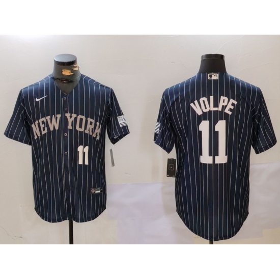 Men's New York Yankees #11 Anthony Volpe Navy Pinstripe Fashion Cool Base Jerseys - Ujersey