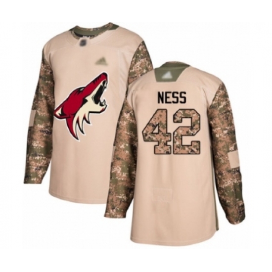 Men's Arizona Coyotes #42 Aaron Ness Authentic Camo Veterans Day Practice Hockey Jersey - Ujersey