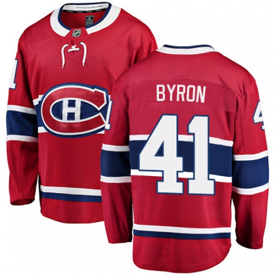 Youth Montreal Canadiens #41 Paul Byron Authentic Red Home Fanatics Branded Breakaway NHL Jersey - Ujersey