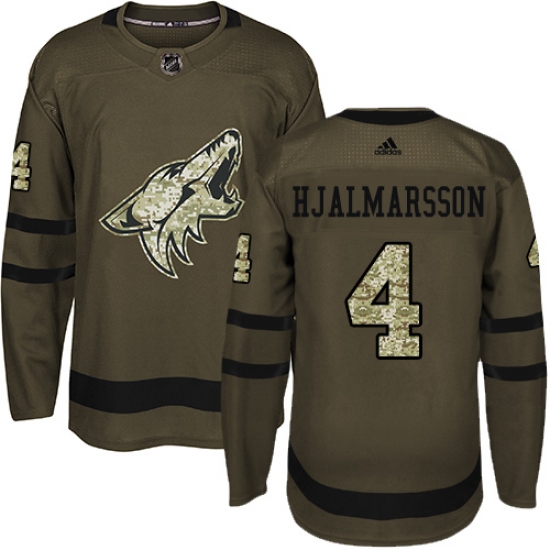 Men's Adidas Arizona Coyotes #4 Niklas Hjalmarsson Authentic Green Salute to Service NHL Jersey - Ujersey