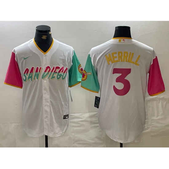 Men's San Diego Padres #3 Jackson Merrill White 2023 City Connect Cool Base Stitched Jersey - Ujersey